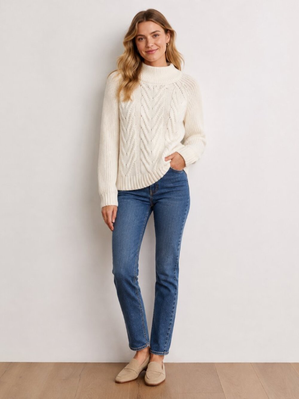 J Crew Winter White Chunky Knit Sweater Womens M Cable Casual Preppy Fall